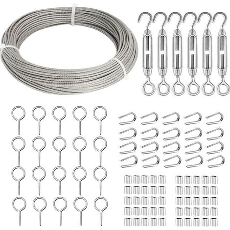 1 - Edelstahlseil - Gartendraht-Set - Rankhilfe für Kletterpflanzen - Lichterketten-Aufhängung - Für drinnen und draußen - Silber - 30 m x 2 mm (1/5)