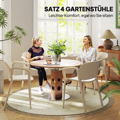 Lot de 4 chaises de jardin résistantes aux intempéries, en plastique, empilables avec accoudoirs et dossier, support jusqu'à 120 kg (1/5)