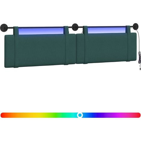 Hanging Headboard with LED Light Dark Green Fabric vidaXL