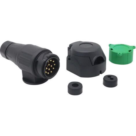 Waterproof 13 Pin Male Trailer Socket, 12V 13 Pin Towbar Socket Connector Male Trailer Socket for Bike Rack, Truck, Caravan, 13 Pin Trailer Plug with Green Cover (SK13P) (1/5)