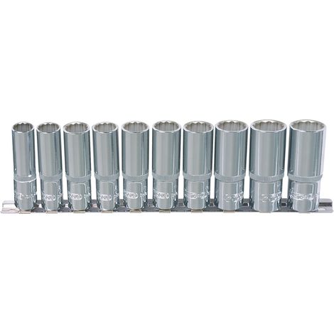 Kstools – Jeu de douilles 12 pans longues 10 pcs 4-13 mm – Système FlankTraction pour adhérence – Normes DIN 3120, ISO 1174, DIN 3124, ISO 2725