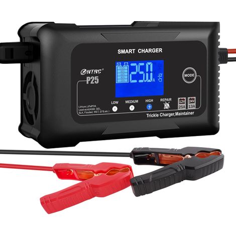 Chargeur de Batterie au Lithium 25A 12V et 24V, Chargeur de Batterie au Plomb (AGM/Gel/SLA...), Mainteneur et Désulfateur de Batterie pour Voiture,Bateau,Moto,Tondeuse,etc (1/5)