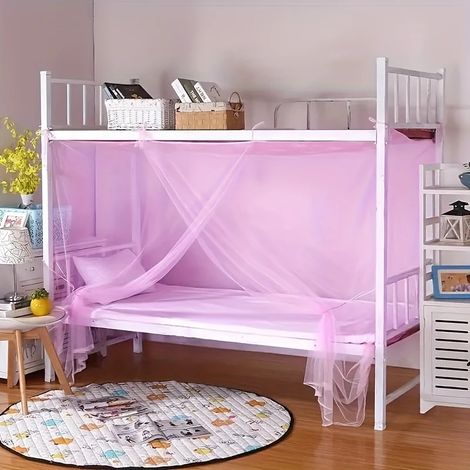 Moustiquaire et baldaquin pour lit simple de dortoir étudiant, anti-poussière à maille dense, lit superposé, Composition : 120 × 195 × 140 cm, Couleur : violet (1/5)