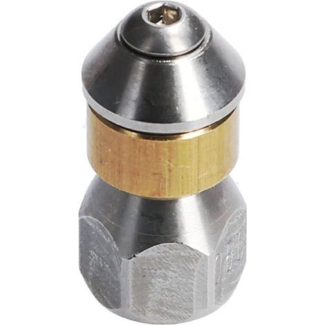 Pipe cleaning nozzle for high pressure cleaner rotating 1/8" IG inlet, 3 x 0.8 mm - 050, stainless steel/brass (1/4)