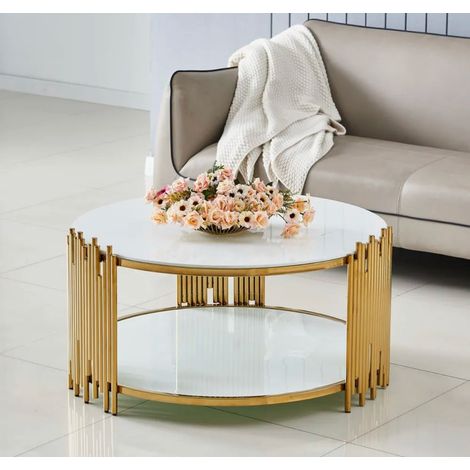 Table Basse ronde STICK Gold verre Noir D90 H45 cm