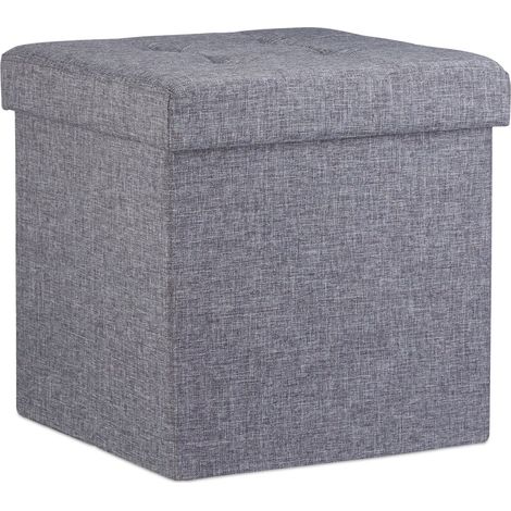 Taburete plegable cubo de almacenaje 38 x 38 x 38 cm práctico moderno salón dormitorio de lino beige 130005724 (1/5)
