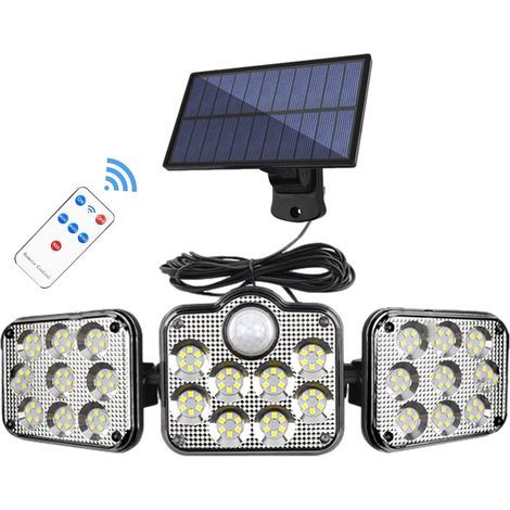 Lampes solaires d'extérieur, Lampes solaires de sécurité à 138 LED avec 3 têtes réglables, grand angle d'éclairage de 270° pour porche, jardin, terrasse, cour, étanche IP65 (1/5)
