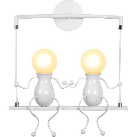 Applique da Parete Interno Moderno Lampada da Parete 2 Swing Bambini Lampada a Muro Bianco per Camera da Letto Corridoio Soggiorno