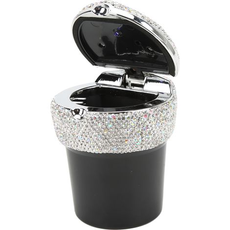 Cendrier de voiture sans fumée orné de diamants avec voyant LED, multifonctionnel et universel (blanc) (1/5)