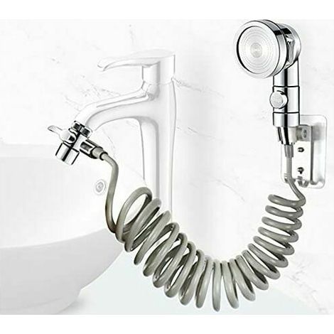 Green Mobility-Ensemble Pommeau Douche pour Lavabo, Douchette de Salle de Bain, Tuyau Tlescopique, Parfait pour Laver les Cheveux ou Nettoyer le Lavabo (Robinet pas Inclu) (Argent) (1/5)