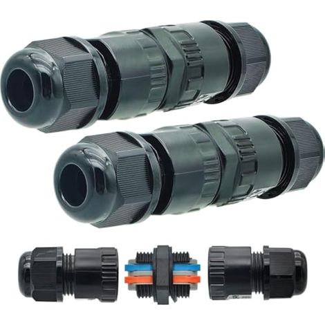 Connecteur Electrique Exterieur 2 Pôles, Raccord Electrique Etanche, 2 Pièces Connecteur Électrique Éxterieur pour Câble Ø 5 à 10mm, Connecteurs de Câble Étanches IP66 (1/5)