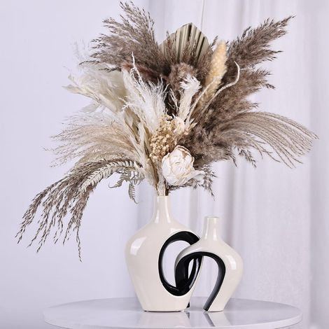 Lot de 2 vases en céramique noir et blanc - Décoration de ferme, cheminée, étagère, décoration d'intérieur pour salon, entrée, salle de bain, cuisine et bureau, table basse (1/5)