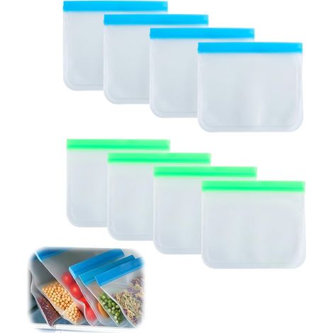 8 Pieces 22 x 18.5 cm Reusable Silicone Sandwich Bags, Silicone Food Bags, PEVA Vegetable Storage Bags, Reusable Freezer Bag Silicones Zip, BPA Free (1/5)