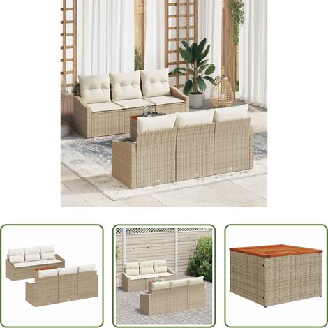 vidaXL Jardin -  Ensemble de canapé de jardin avec coussin 7 pcs Beige polyrotin (1/5)