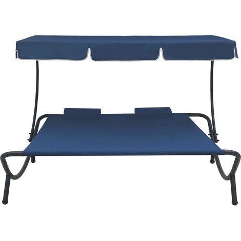 INLIFE Lit de repos d'extérieur avec auvent et oreillers Bleu (1/5)