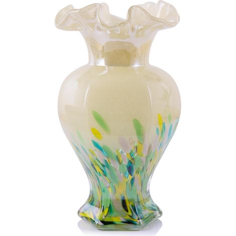 Vase en verre vert de 24 cm de haut - vase en verre soufflé à la main - Vases décoratifs pour centres de table - Art en verre moderne - Vase vert pour décoration de maison (1/5)