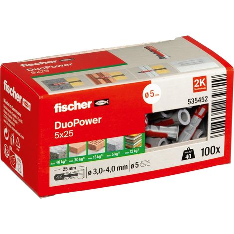 Cheville bi-matière et multi-matériaux DUOPOWER 5x25 / Boîte de 100 (1/5)
