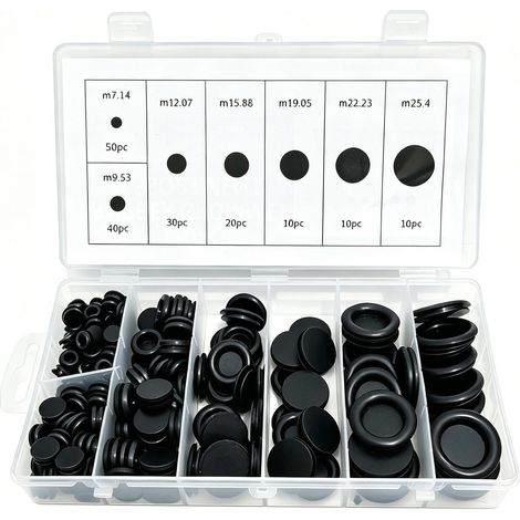 Sollbry 170PCS grand anneau de protection de trou rond en caoutchouc, double face fermé pare - feu anneau de protection de trou bouchon en caoutchouc，noir (1/5)