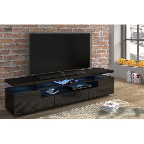 Meuble TV EVA 180 cm noir brillant + LED (1/5)