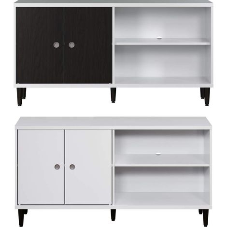 Evolution meuble TV 2 portes, 2 étagères blanc, noir.