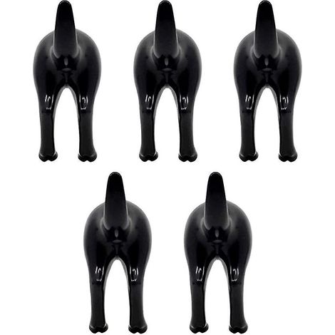 Wandhaken in Hundeschwanzform (Schwarz), 5er-Set Haken für Kleidung und Hüte, Kreativer Deko-Wandhaken, Wandhaken für Huthalter (1/5)