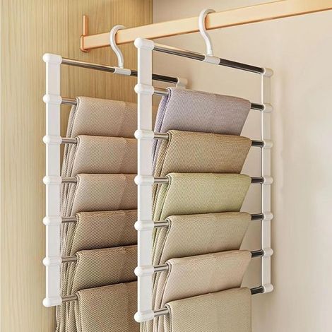 Cintres gain de place pour pantalons - Organisateur de vêtements - Rangement de garde-robe - Rotation à 360° - Lot de 2 - Blanc (1/5)