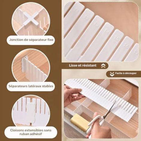 Lot de 10 Séparateurs de Tiroir Réglables en Plastique 37 x 11 cm (1/3)
