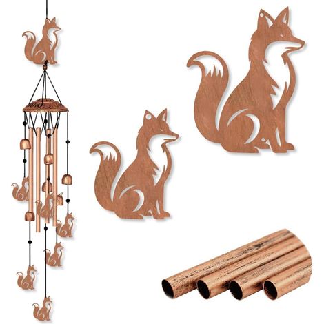 Carillon éolien en forme de renard pour l'extérieur en métal avec tubes en aluminium - Carillon à vent commémoratif avec petites clochettes pour cour, jardin, pendaison de crémaillère, cadeau (1/5)