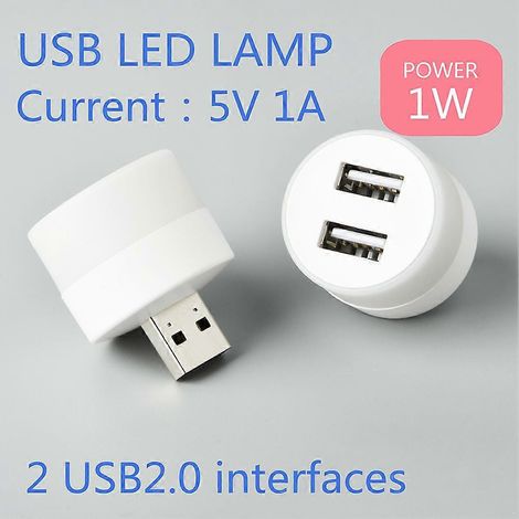 Lampe LED USB 1 vers 2, répartiteur USB, lampe de lecture avec protection oculaire, 5 V, 1 A, installation facile, veilleuse ronde d'urgence pour chambre ou extérieur.