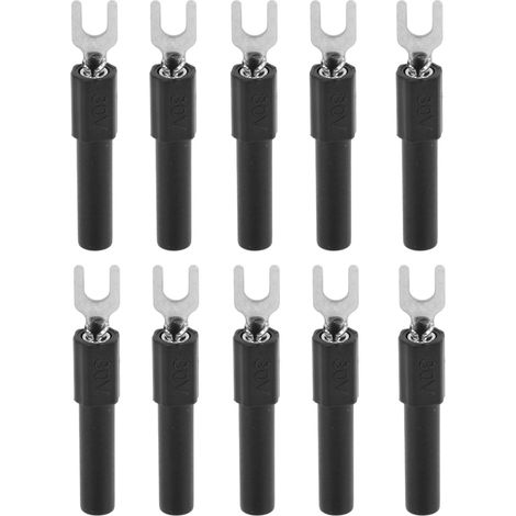 Lot de 10 connecteurs à fourche de 4 mm, type U, cosses à sertir pour multimètre de test, noirs. (1/5)
