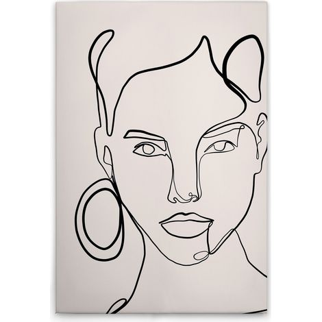 Leinwandbild Gesicht Oneliner M1-No.51356 - Kunstdruck auf Leinwand in Creme Schwarz - Wandbild 30 x 45 cm (1/5)