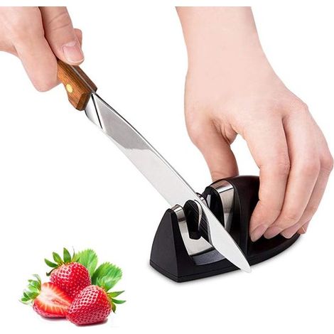 Affilacoltelli da cucina professionale 2 in 1 (manuale) per coltelli in acciaio inossidabile e ceramica, base antiscivolo, nero (1/5)