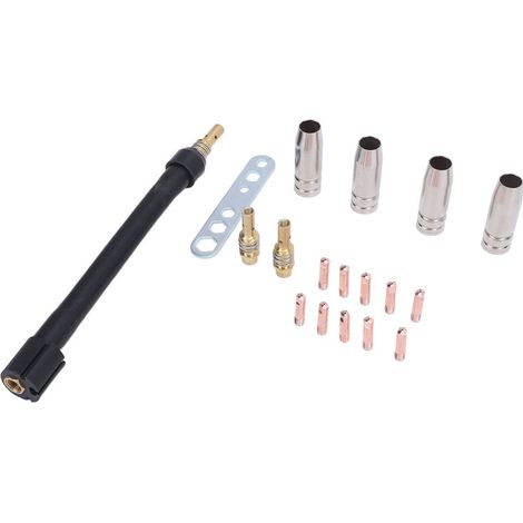Kit de 18 pièces pour soudage MIG/MAG : buses à col flexible et embouts de contact pour torche de soudage MB15/15AK.