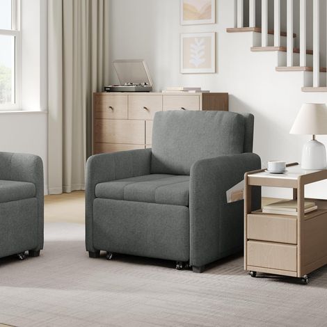 WOLTU Letto 3 in 1 - Divano Letto Estraibile Ssingolo Tessuto in Spugna Traspirante, Grigio Scuro