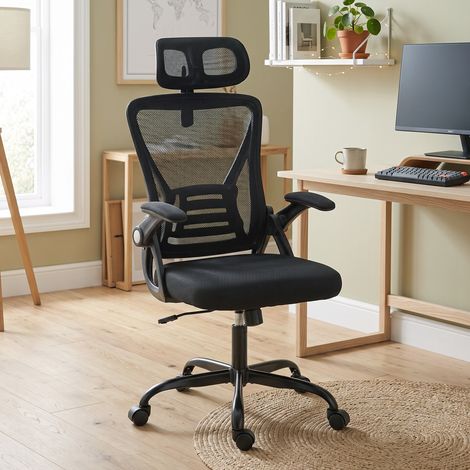 Chaise Bureau Ergonomique, Accoudoirs Relevables, Appui-tête, Fonction Basculante, Hauteur Réglable, 59x62x125cm, Noir (1/5)