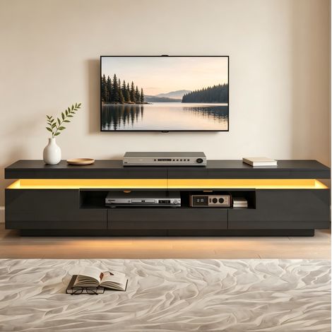 Mueble TV 140x40x45 cm color madera natural MDF con 2 puertas correderas (1/5)