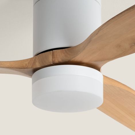 Ventilador de Techo con luz Silencioso DC Leros Madera Clara Mando a Distancia Grande (más de 20 m²) 132 cm Blanco