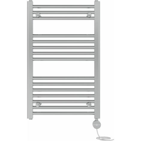 NRG Prefilled Thermostatic Electric Straight Heated Towel Rail Radiator 800 X 500mm Chrome
