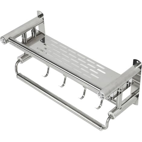 Étagère murale de salle de bain de 40 cm (15,7 po) en acier inoxydable 201 étanche et anticorrosion, avec crochets pour la douche. (1/5)