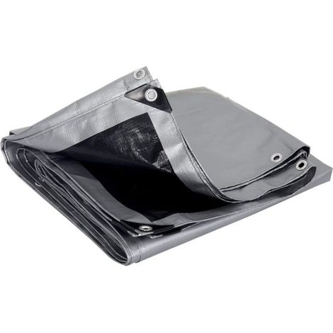 Bâche de Protection en PE Bâche Imperméable et Résistante, Couverture Étanche Bâche pour Bois Housse de Protection avec Œillets Muiti-Usage 120g/m², Gris+Noir, 2x3m (1/4)
