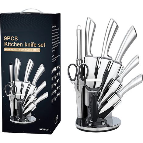 Juego de cuchillos de cocina, bloque acrílico, cuchillos multiusos, gris claro (1/2)
