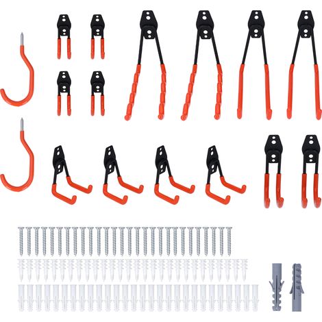 Lot de 16 crochets de garage en fer et PVC, supports de rangement pour vélos, échelles, poussettes. (1/5)