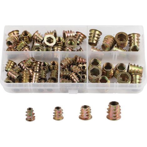 Kit de 75 pièces de vis hexagonales plaquées zinc pour assemblage du bois, finition dorée avec boîte de rangement M5-M8 (1/5)
