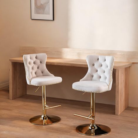 Tabouret de bar pivotant en velours beige réglable 63-84 cm lot (1/5)