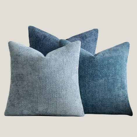Chunky chenille cushion cover, cross-knit, simple solid color, soft sofa cushion cover -- 3050 -- three-piece set, blue