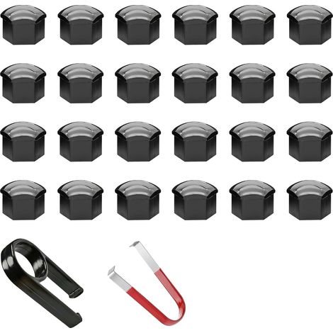 24 Capuchon d'écrou de Roue, Cache Ecrou 17 mm, pour Voiture, Cache-Écrous Hexagonaux en Noir avec 2 Outils de Retrait, Protection Contre Installation Facile Améliore l’Esthétique des Boulons de Roue (1/5)