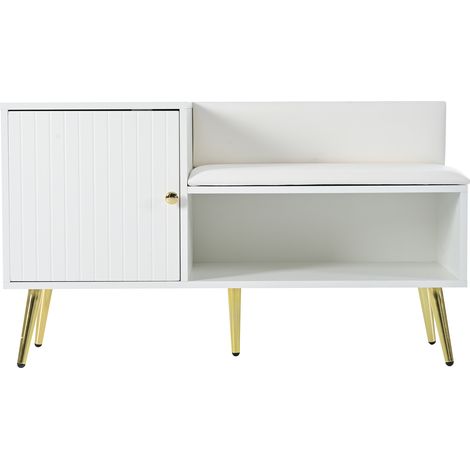 ELVMI Schuhschrank mit Gepolsterter Sitzfläche und Rückenlehne, Metallbeinen, für Eingangsbereich, Weiß, 100 x 38 x 58 cm (1/5)