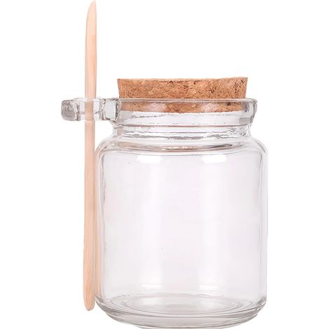Lot de 2 pots de bain en verre transparent de 250 ml (8,4 oz) avec couvercle en liège et cuillère en bois. Pot à épices réutilisable, vide, pour épices, yaourt, noix et cosmétiques. (1/5)