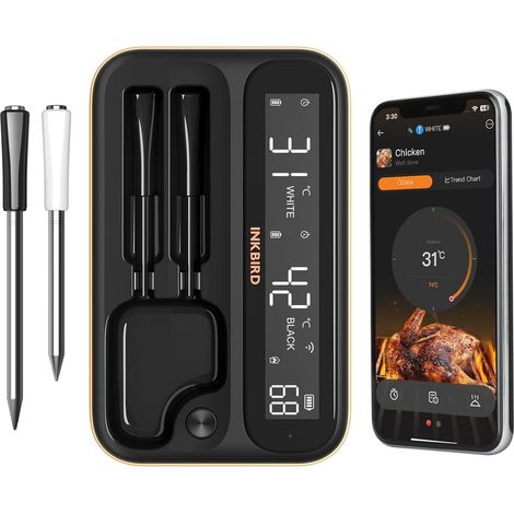 Thermomètre Cuisine INKBIRD INT-12-BW Thermomètre de Cuission Pour Barbecue Avec 2 Sondes Bluetooth5.4 WiFi5G + 2.4G Intelligent