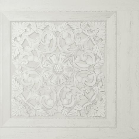 Fine Decor Carved Wood Panel Off White Wallpaper Modern Floral Contemporary